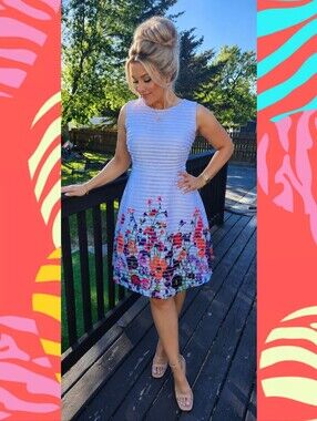 Quiz Ribbed floral Quiz dress sz Med (8-10)